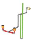 Individually tailored: Vent-line configurations should be determined by a qualified engineer based on the project parameters. This example branches down several feet before going up to atmosphere, to prevent the line from evacuating when the pump turns on.