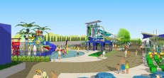 An artist's rendering shows waterslides and a water playground that are part of the the Emerald Glen Recreation and Aquatic Complex. (City of Dublin)