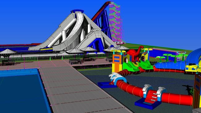 Amusement Leisure Consultants in Perth, Western Australia designed a temporary waterpark with towering inflatable slides.