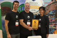 WhiteWater representatives pose with the World Waterpark Association's Leading Edge Award.