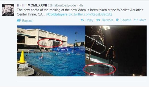@Imaboutoexplode proves that aquatics facilities can be used for more than just training and swim lessons with this photo of what is allegedly Coldplay front man Chris Martin standing on the edge of a diving board fully clothed while filming the band's next video. Wonder if any of the regular patrons of the Woollett Aquatics Center in Irvine, Calif. were able to watch from afar. #AISwimSocial
