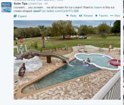 So far, we've seen pools in the shape of a violin, a baseball field, even a foot. But we couldn't resist this tasty treat shared by 
@SwimTips. The Ice Cream "Sweet Water" swimming pool at the Sweet Escape 10-bedroom estate just outside Orlando, Fla., is allegedly the only one of its kind in the world. Check out more pictures and read all about the unique property 
here. #AISwimSocial