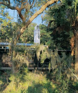 All but lost amid the palms and live oaks, this is a house that offers a truly intimate experience of its site.