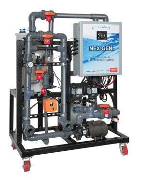Self-contained batch chlorine generation systems use pool water, which eliminates the need to connect them to freshwater sources. They are designed for pools with heavy use or dilution for owners who want eliminate chlorine without operating a salt pool.