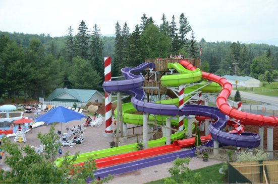 Even the concrete piers supporting the Joy Ride Slides, from ProSlide, look like giant candy canes. 