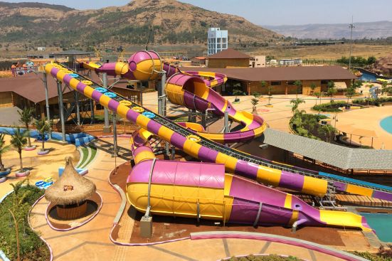At 429 feet long and 40 feet tall, the Tornadoo water slide at Wet N Joy Waterpark in Lonavala, India, features unpredictable twists and different sensations as riders pass through the different cylinders. 